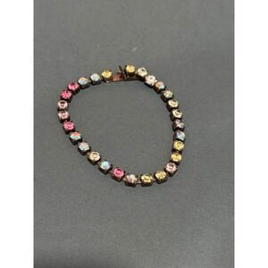 Vintage Multi Pastel Color Rhinestone Tennis Bracelet Women 6.25in Silver Tone